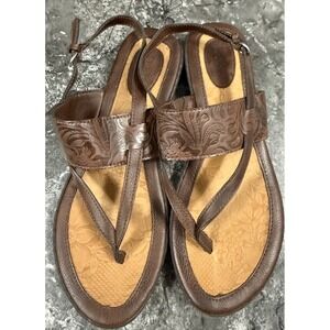 BOC Women's Faux Leather Embossed Thong‎ Buckle Sandal Brown Sz 9M